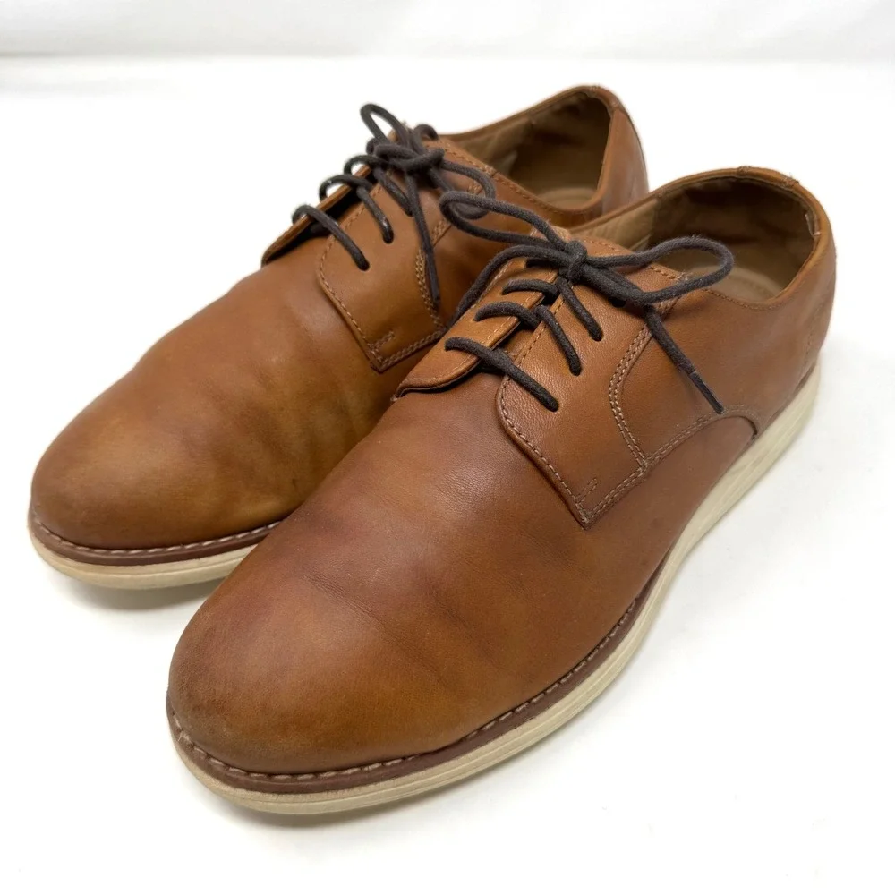 Johnston & Murphy Boys Upton Plain Toe Oxford Tan Leather TRUFOAM Shoes 7M